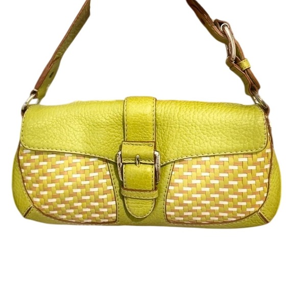 Michael Kors Green Leather Woven Shoulder Bag Purse Designer Handbag - Picture 1 of 6